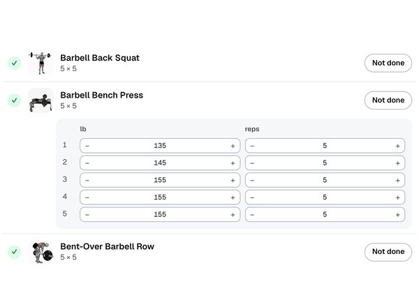 A session where the bench press is logged in pounds